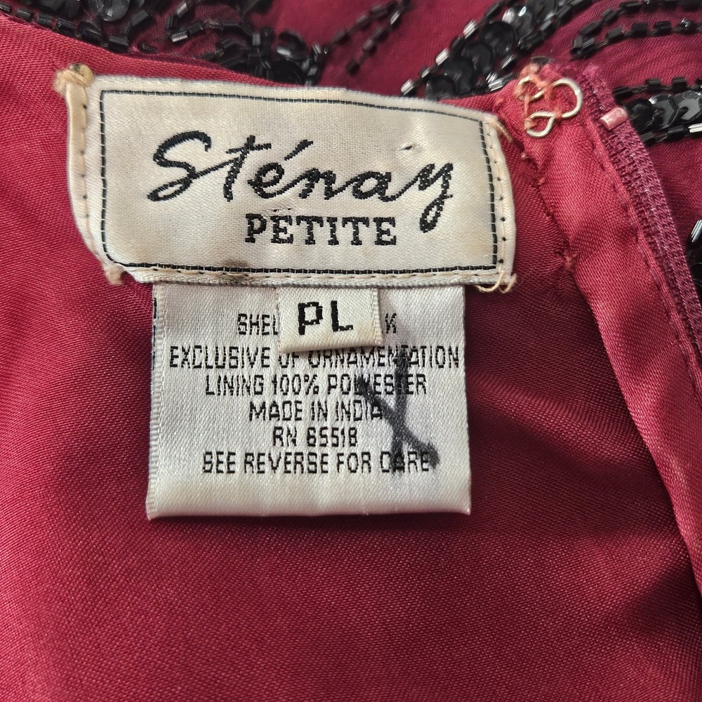 Stenay Petite Vintage Beaded Sequin Silk Blouse Burgundy‎ Black Scalloped PL - Picture 8 of 10